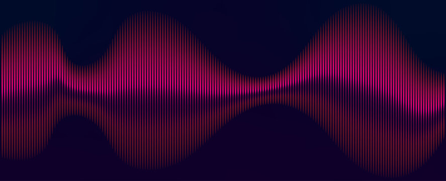Magenta digital audio visualizer with neon gradient lines on deep blue background ideal for electronic dance music festivals and high tech sound engineering apps.
