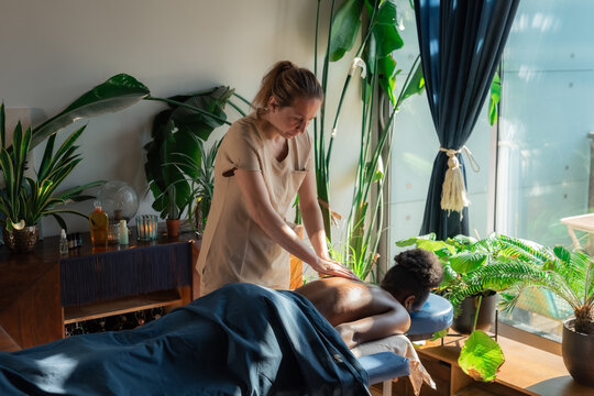 Massage session at luxury spa