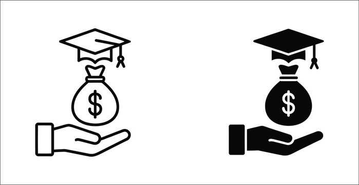 Education, credit and scholarship icon, tuition funding, student loan support, university financial aid, academic payment assistance vector illustration.