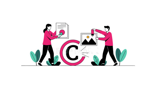 Intellectual Property and Copyright Protection Vector Illustration with People and Creative Content Icons
