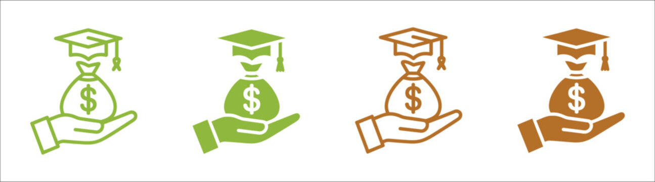 Education, credit and scholarship icon, tuition funding, student loan support, university financial aid, academic payment assistance vector illustration.