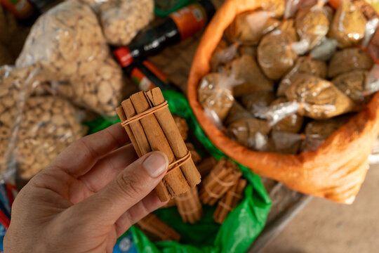 Bundles of Cinnamon Sticks at Local Market. Sri Lanka