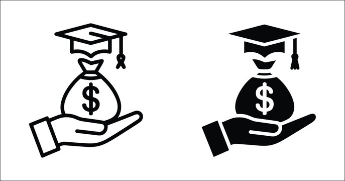 Education, credit and scholarship icon, tuition funding, student loan support, university financial aid, academic payment assistance vector illustration.