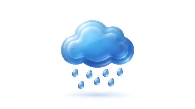 3d blue rainy cloud icon with falling water droplets for weather forecast design