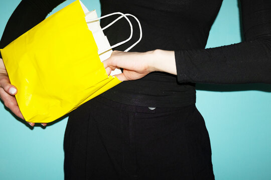 Yellow color mockup takeaway bag with empty space for text or design
