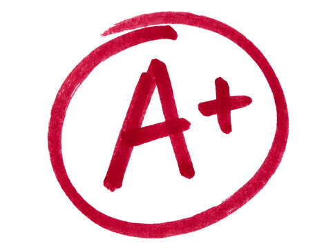 Handwritten a plus grade in red ink isolated on white isolated on transparent background