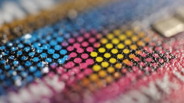 Close up Macro of CMYK Print Dots on Textured Paper