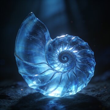 a clear blue sea shell concept design that glows a bit in dim environments