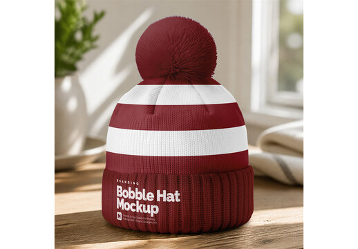 Bobble Hat Mockup Realistic Render for Portfolio and Brand Identity