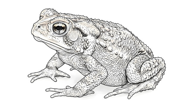 Common Toad Isolated on White Background, Close Up Amphibian Wildlife Portrait with Detailed Eye and Natural Green Brown Skin Texture