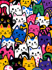 Naklejka premium Colorful Cartoon Cats Collage