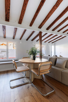 Dining table and cane chairs