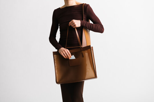 Stylish Minimalist Model With Brown Tote
