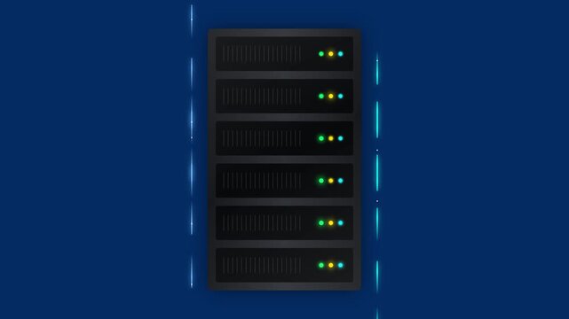 Modern Server Rack with Active Data Flow