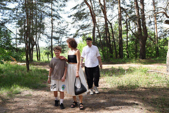 The family is spending time on he nature