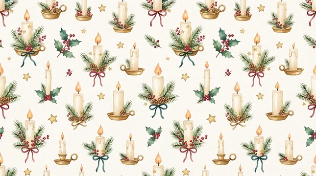 seamless pattern of Christmas candles in simple holders