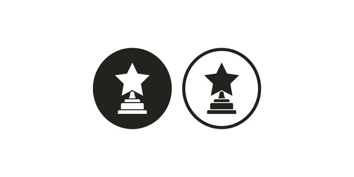 Star award trophy icons in circular frames with solid and outline graphic styles for success achievement recognition.