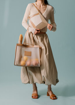 Neutral Fashion Shopper With Tote Bag
