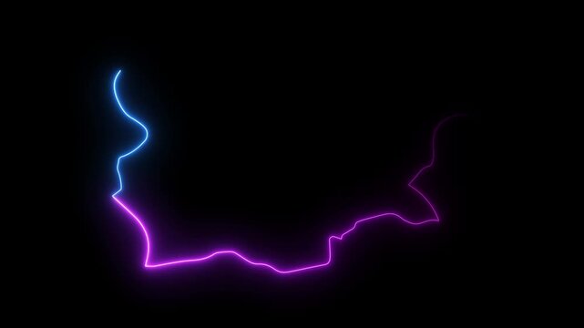 Bulgaria map outline with glowing neon light effect animation on a solid black background