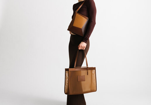 Brown Leather Bags Styled On Model
