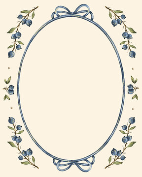 Oval frame decorated with blueberry branches and bows
