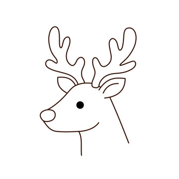 Cute Reindeer Line Art Vector Illustration Outlined Deer Head Folk Art Style