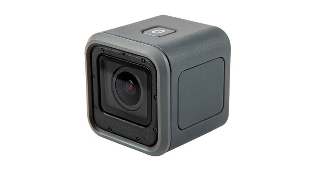 Sleek grey action camera device compact digital video recorder isolated tech gadget