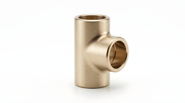 Solid brushed brass tee pipe fitting connector serves water supply line directional splitting.
