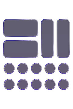 Transparent glass elements with liquid morphism effect for ui design and modern interfaces. Rounded rectangles, circles and buttons with frosted blur overlay. Glassmorphism components for web or app