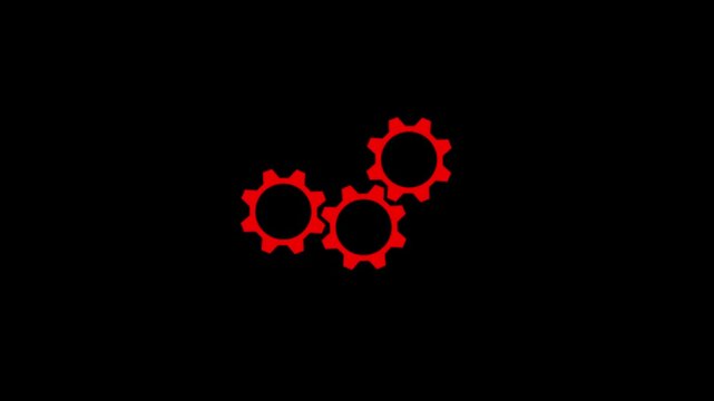 A graphical representaion featuring red gear cogs against a pristine black backdrop.4k video three Inter locking gears on background 4k video
