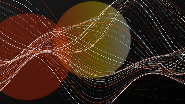 Abstract composition featuring overlapping circles and flowing light lines