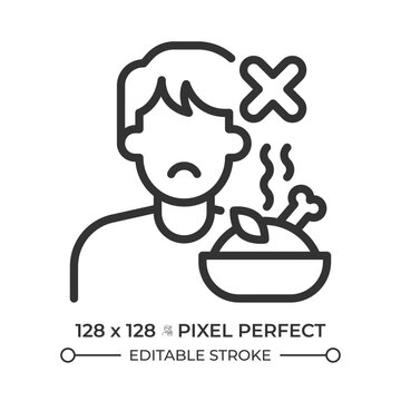 Appetite suppression signals pixel perfect simple line icon. Selective eating habits. Diet culture fatigue. Wellness detox trends. Contour outline pictogram. Minimalist linear vector