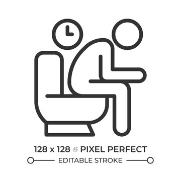 Chronic bowel irregularity pixel perfect simple line icon. Everyday stomach distress. Frequent digestive discomfort. Gastrointestinal strain. Contour outline pictogram. Minimalist linear vector