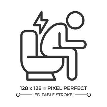 Gut health issues pixel perfect simple line icon. Experiencing severe stomach discomfort. Intense abdominal pain. Painful digestive tract problems. Contour outline pictogram. Minimalist linear vector