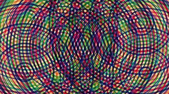 Vibrant abstract pattern featuring intricate overlapping geometric shapes