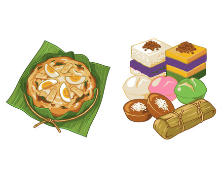 Illustration of traditional Filipino rice cakes and kakanin delicacies.