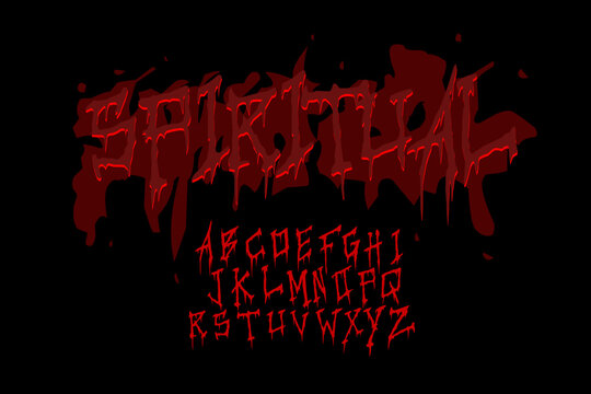 Spiritual horror bloody alphabet vector design. Spooky gothic font for Halloween or death metal band logo