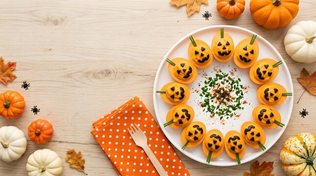 Creative Halloween Pumpkin Deviled Eggs Appetizer