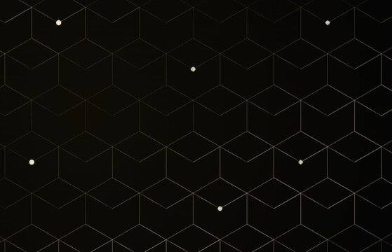 Abstract geometric pattern with thin lines and glowing dots on black