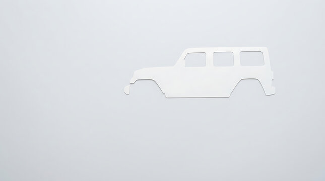Minimalist White Silhouette of an OffRoad SUV Decal Against a Plain Light Gray Background with a Clean Design