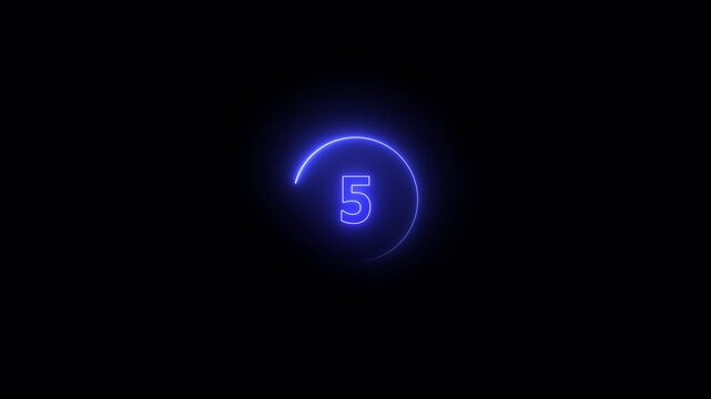 Neon bright glowing countdown timer from 10 to 0 seconds. Neon glowing countdown timer 10 second animation .Neon Countdown on black background. Neon bright glowing countdown Neon timer animation