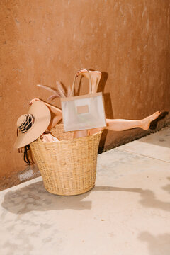 Relaxing Summer Scene With Hat And Bag