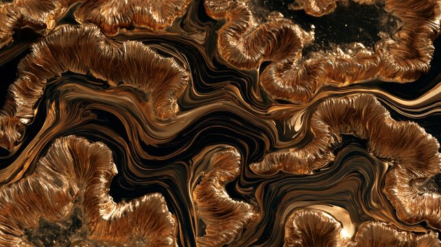 Abstract Flowing Gold Texture Emulating Coral Reef Forms in Rich Organic Swirls and Patterns