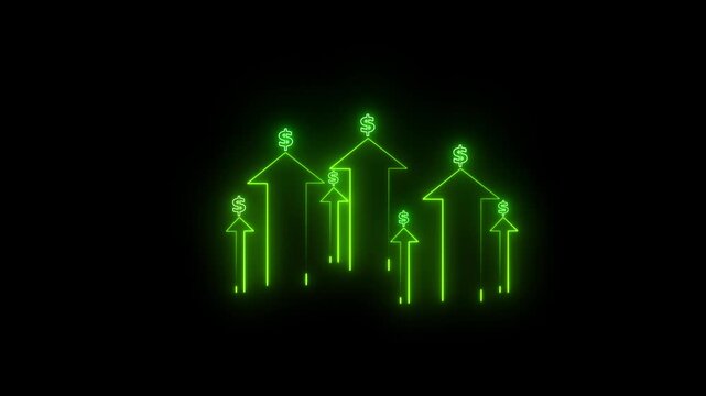 Interest rate increase concept. Businessman use a Neon up arrow with percentage symbols and upward arrows, symbolizing rising interest rates. financial growth, dividend yield, expenses.4K video