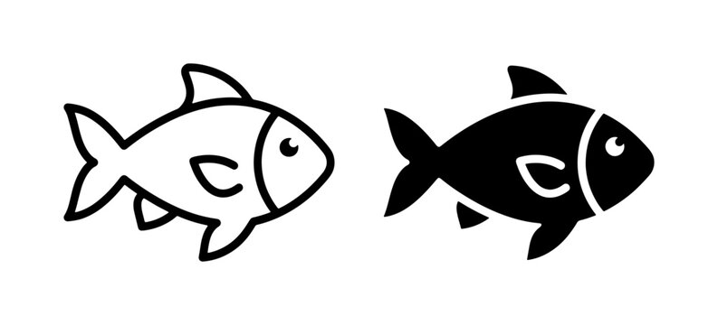 Simple Fish Icons, Outline and Silhouette, Marine Life Vector Art