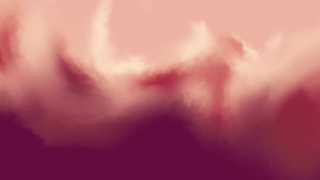 Soft flowing abstract shapes with deep wine and pastel peach hues create a fluid motion pattern that resembles ethereal smoke clouds drifting across a smooth surface to evoke a sense of calm