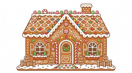 Naklejka premium Christmas Gingerbread House Vector with Candy Decorations