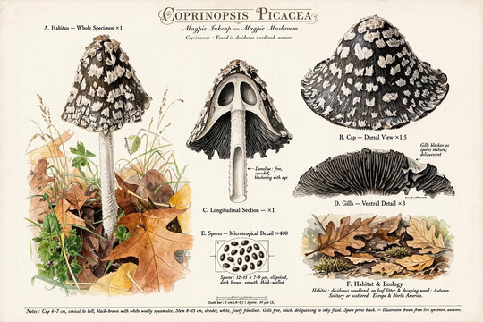 magpie ink cap toadstool 