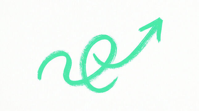 Mint green hand drawn arrow winding upward showing business growth and progress.