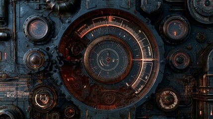 Obraz premium Futuristic Engine Dashboard with Advanced Gauge Design and Detailed Texture Elements
